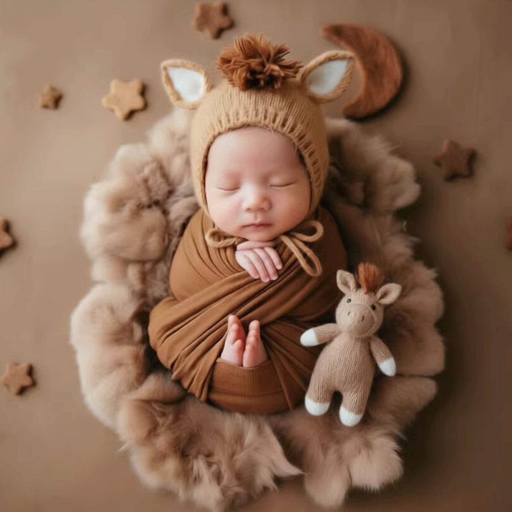 Baby Hat Beanie - Chapéu de Cavalo Tricotado com Boneca,